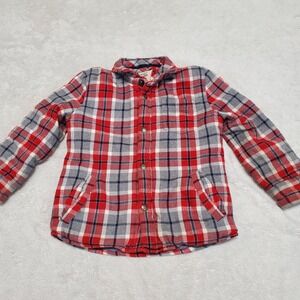 Mini Boden Red Gray White Plaid Flannel Snap Jacket Boy 5 6  Gorp Casual Classic